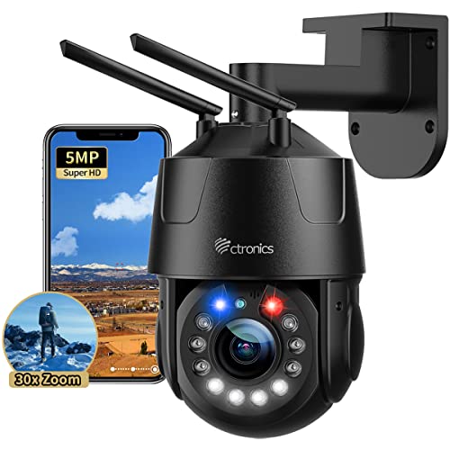 Ctronics 5MP 30X Zoom Optique Caméra de Sécurité en Métal WiFi Extérieur, Caméras de Surveillance Dôme à Vue à 360° avec Auto Cruise & Zoom, 164ft Couleur Vision Nocturne, Détection Humaine, IP66 (Noir)