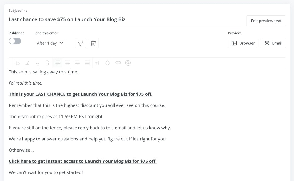 コース販売メールの例