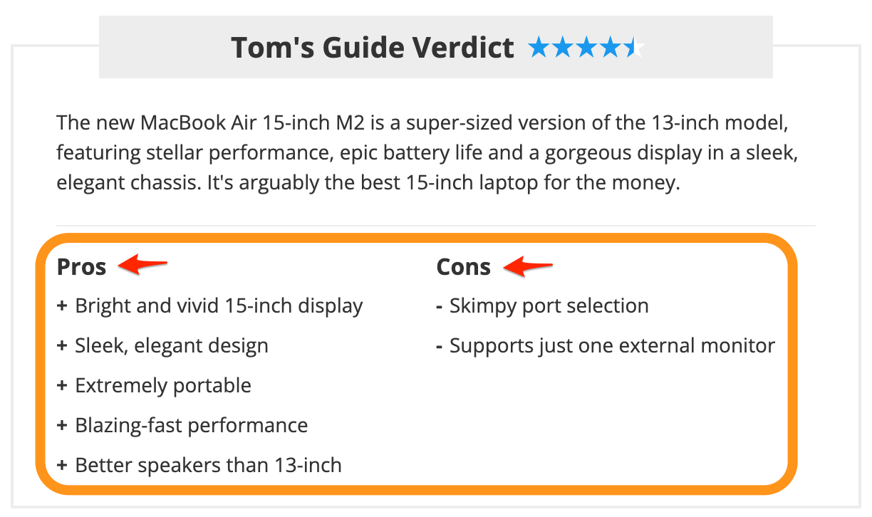 Un esempio di recensioni di prodotti da Tom's Guide