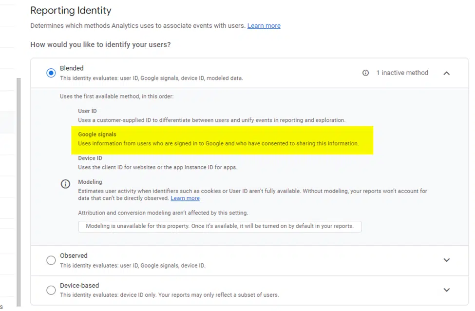 Identità segnalante - Google Signals