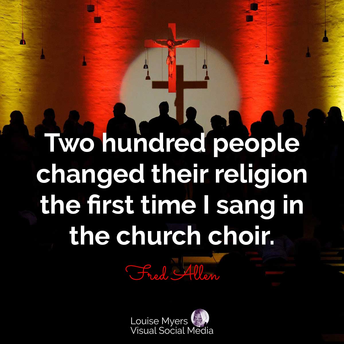 silhueta de coro com citação, Duzentas pessoas mudaram de religião na primeira vez que cantei no coro da igreja.