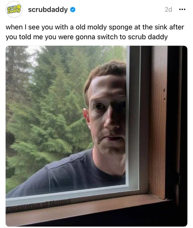 imaginea lui Mark Zuckerburg care se uită prin fereastră exemplu de marcă de ață scrub daddy pe fire