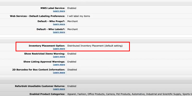 Opzione di posizionamento dell'inventario