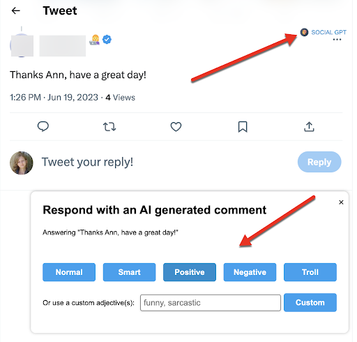 AI 생성기 소셜 미디어 댓글