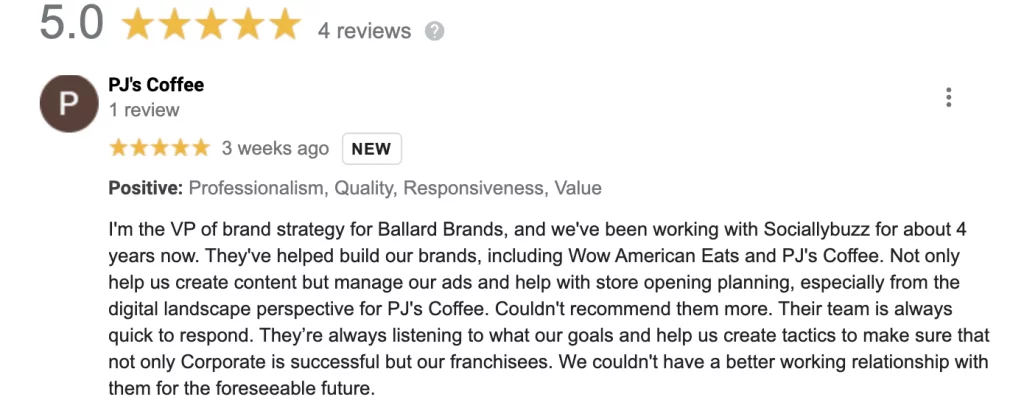 RECENZIE DE 5 STELE DE CLIENTUL SOCIALLYBUZZ PE PROFILUL DE AFACERI GOOGLE