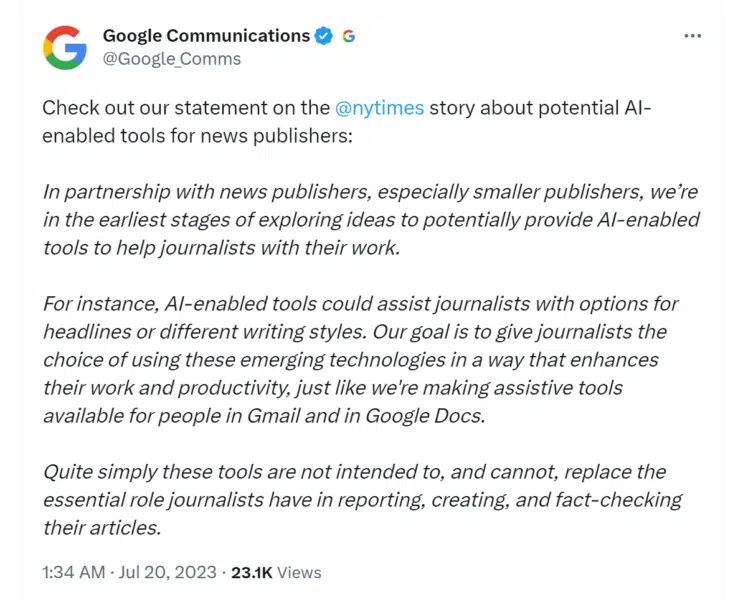 Google ทวีต 733x600