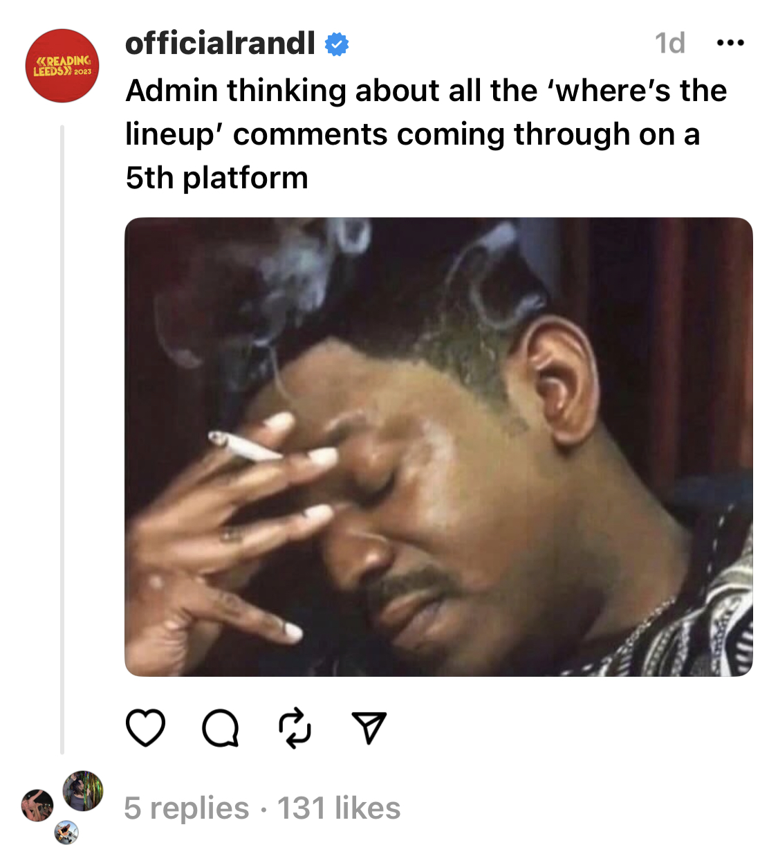 Captură de ecran a unui Tweet din contul de Twitter al festivalului Reading și Leeds.