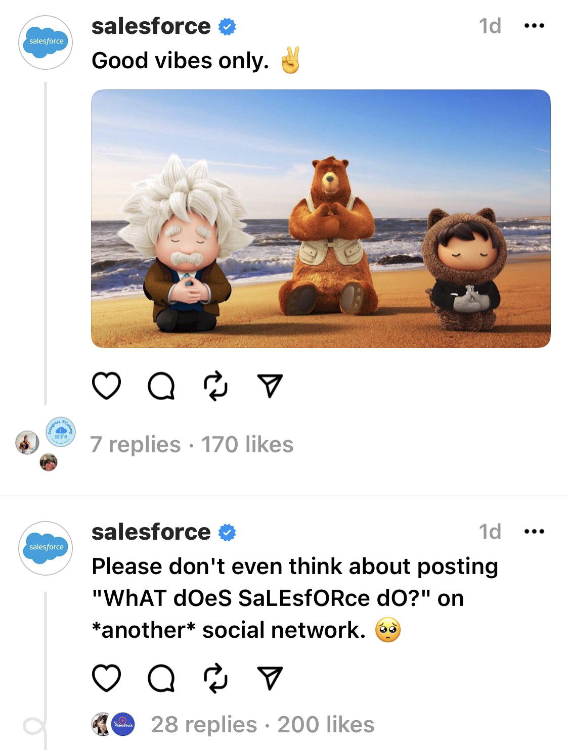 Captură de ecran a unei postări de Salesforce pe Threads