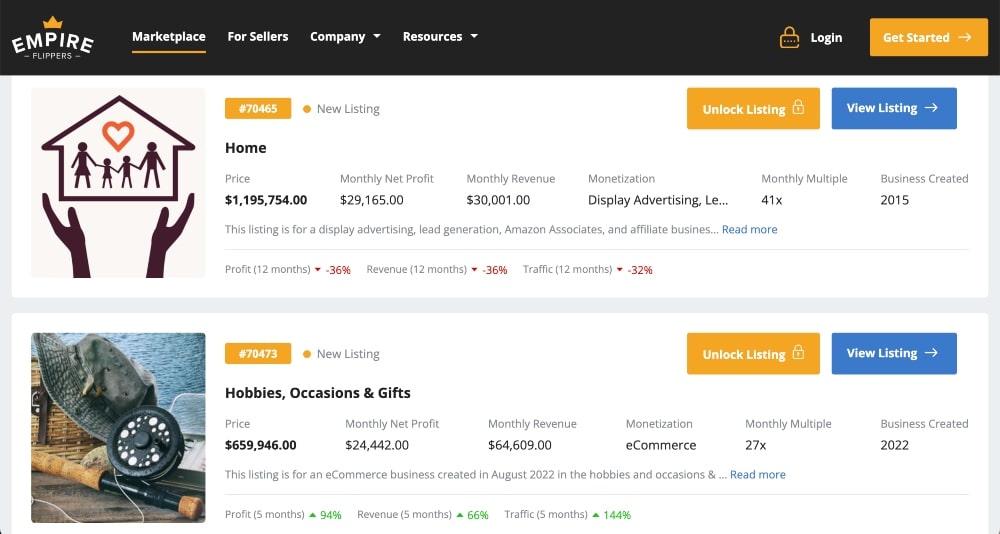 Blog Empire Flippers untuk daftar penjualan