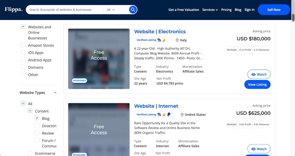 Daftar situs konten Flippa