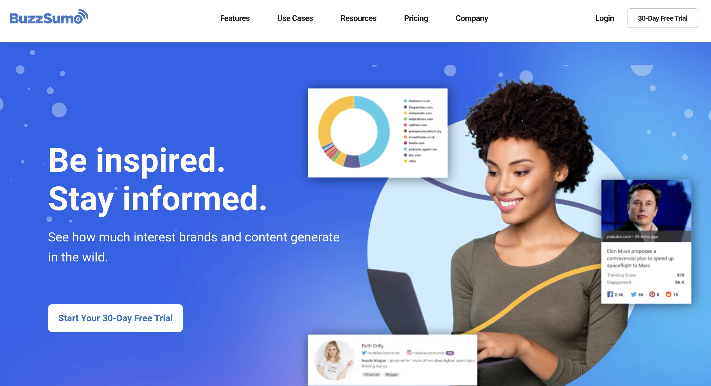 ภาพหน้าจอเว็บไซต์ Buzzsumo สำหรับเครื่องมือเนื้อหา SEO