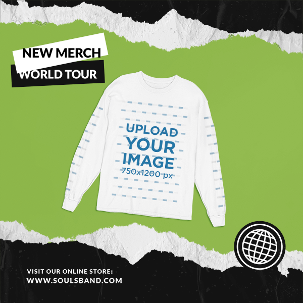 Makieta koszulki z długim rękawem na sprzedaż towarów muzycznych