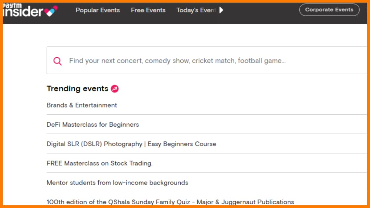 Paytm Insider - イベント一覧 Web サイト