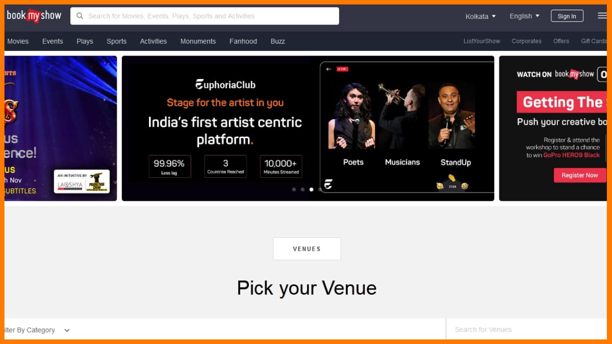 BookMyShow - イベント一覧 Web サイト