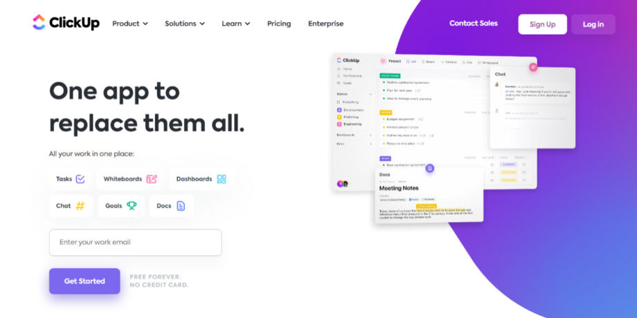 Скриншот ClickUp-One-app, чтобы заменить их все