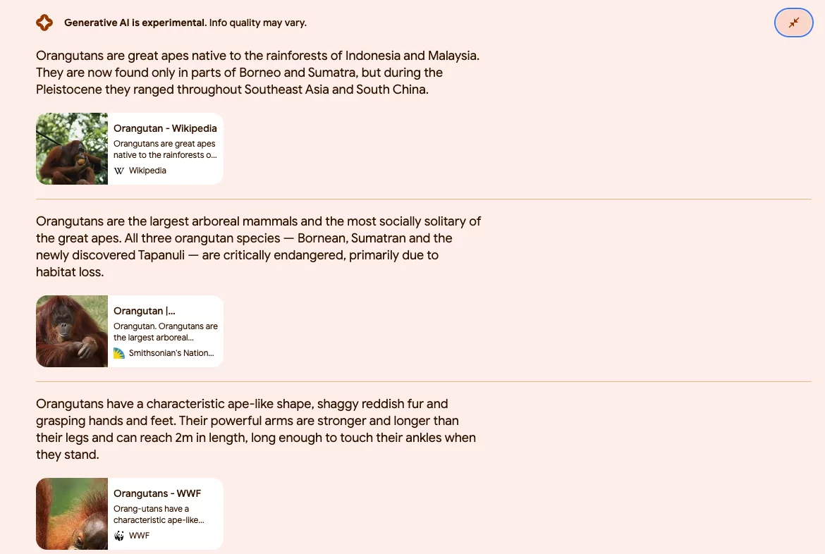 screenshot delle citazioni di Google per SGE