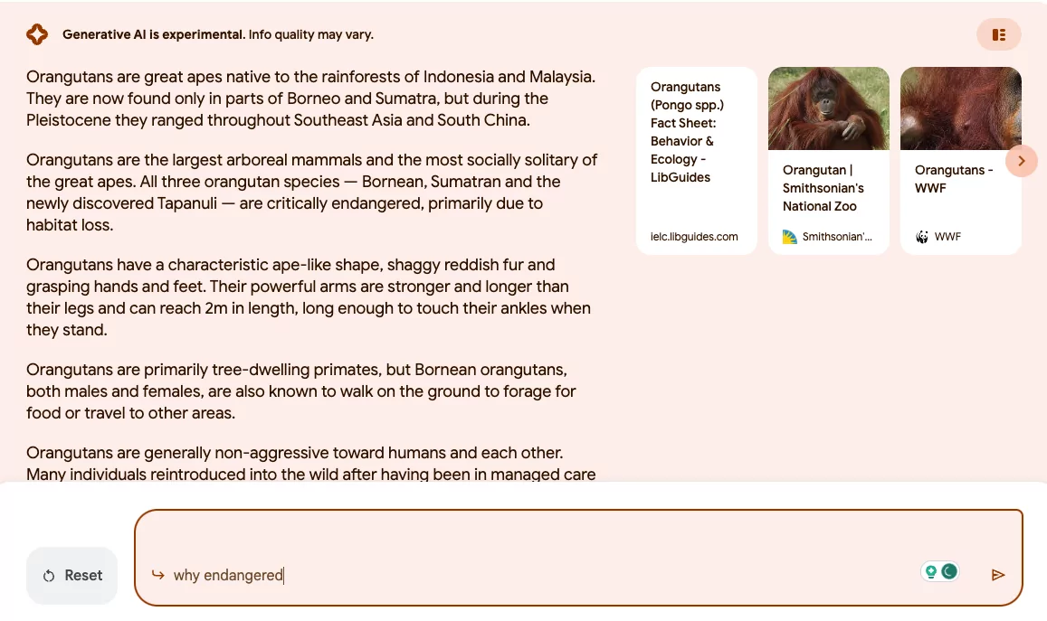 screenshot utilizzando la funzione "follow up"; chiedendo "perché in pericolo" in google AI