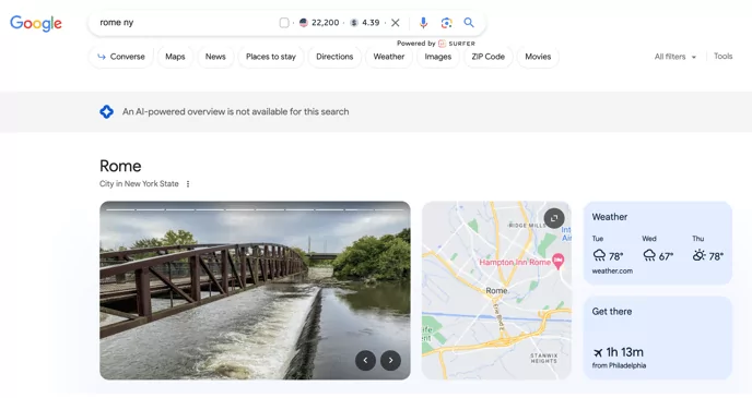 Screenshot della ricerca Google che non fornisce un risultato Google AI