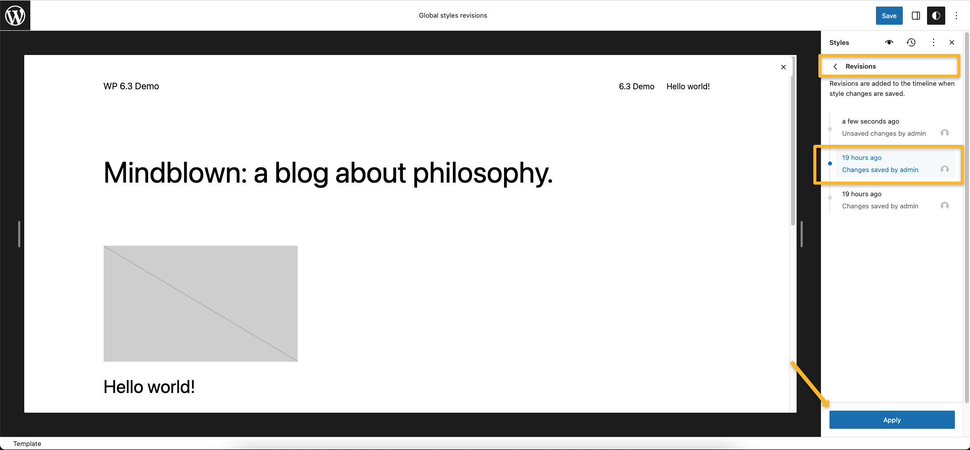 batalkan revisi gaya di wordpress 6.3