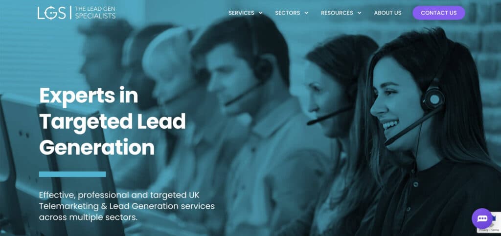 ภาพหน้าจอของหน้าแรกของเว็บไซต์ LeadGen Specialists