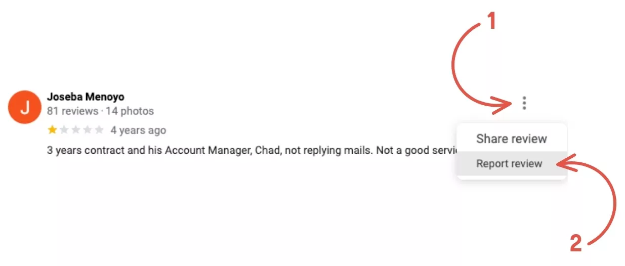 วิธีรายงานตัวอย่างภาพหน้าจอรีวิวของ Google