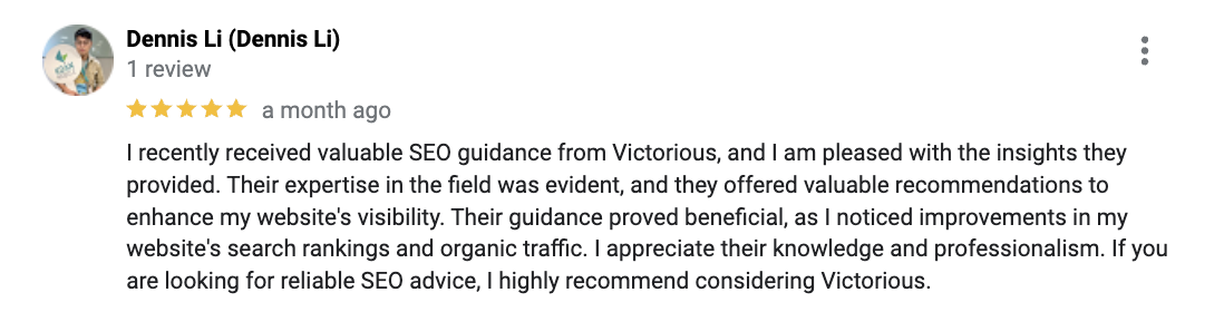 ตัวอย่างรีวิว Google ที่มีห้าดาว