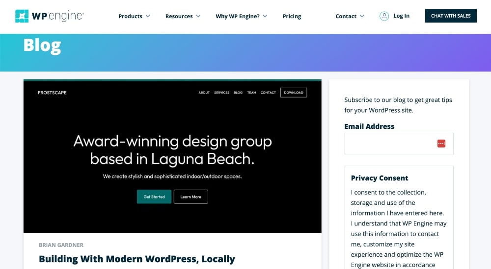 Screenshot des WPEngine-Blogs