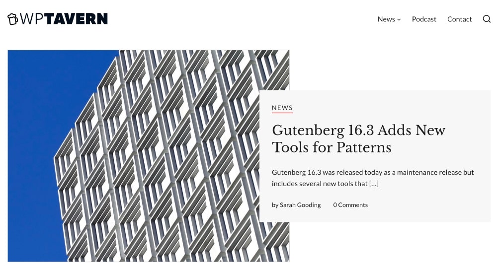 Screenshot des WP Tavern-Blogs