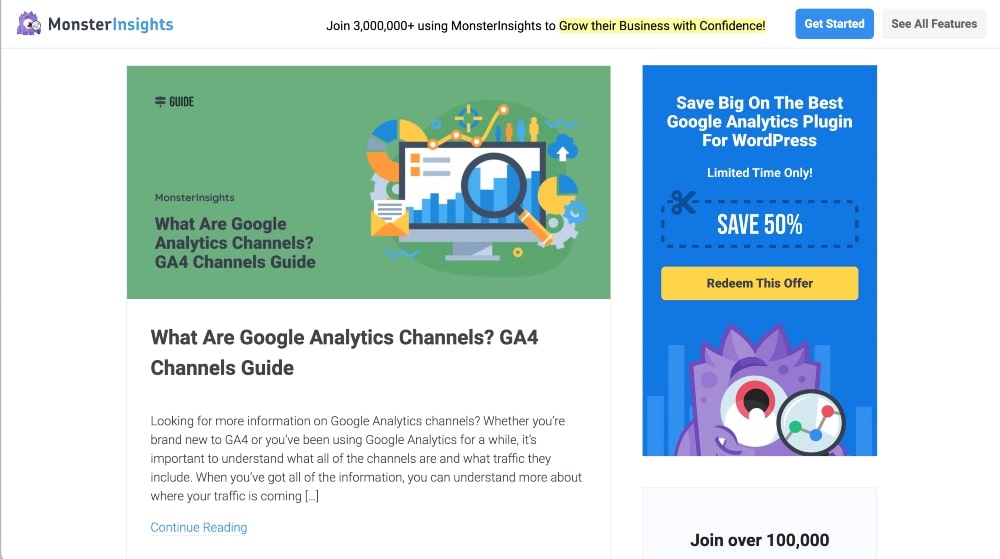 Screenshot des MonsterInsights-Blogs