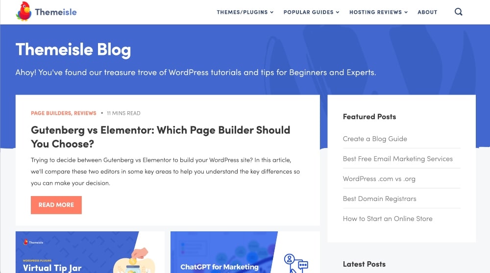 Screenshot des Themeisle-Blogs