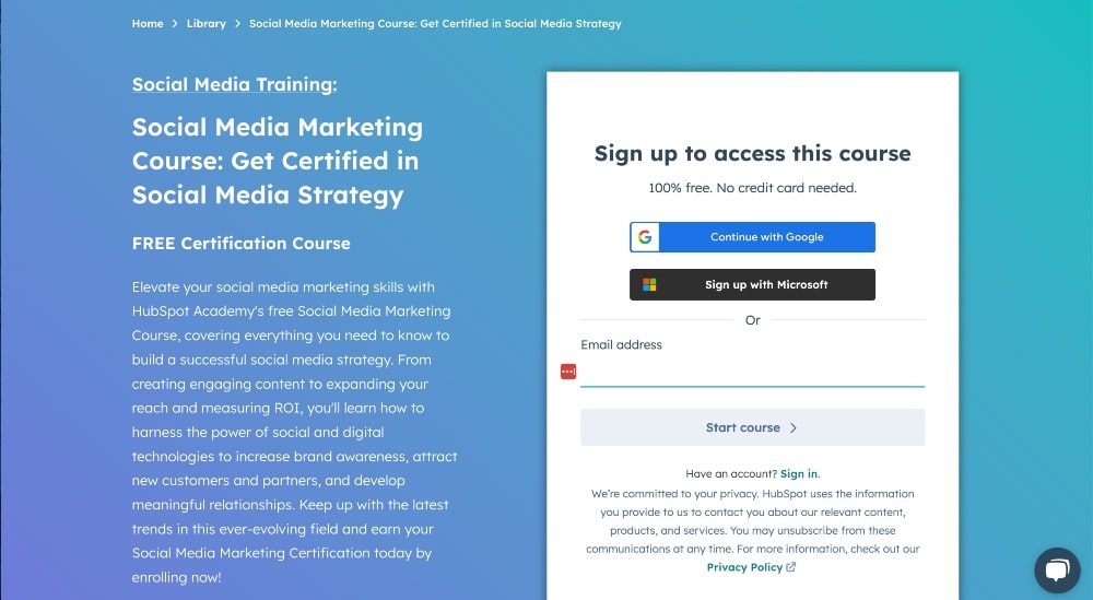 Hubspot Sosyal Medya sınıfı ekran görüntüsü