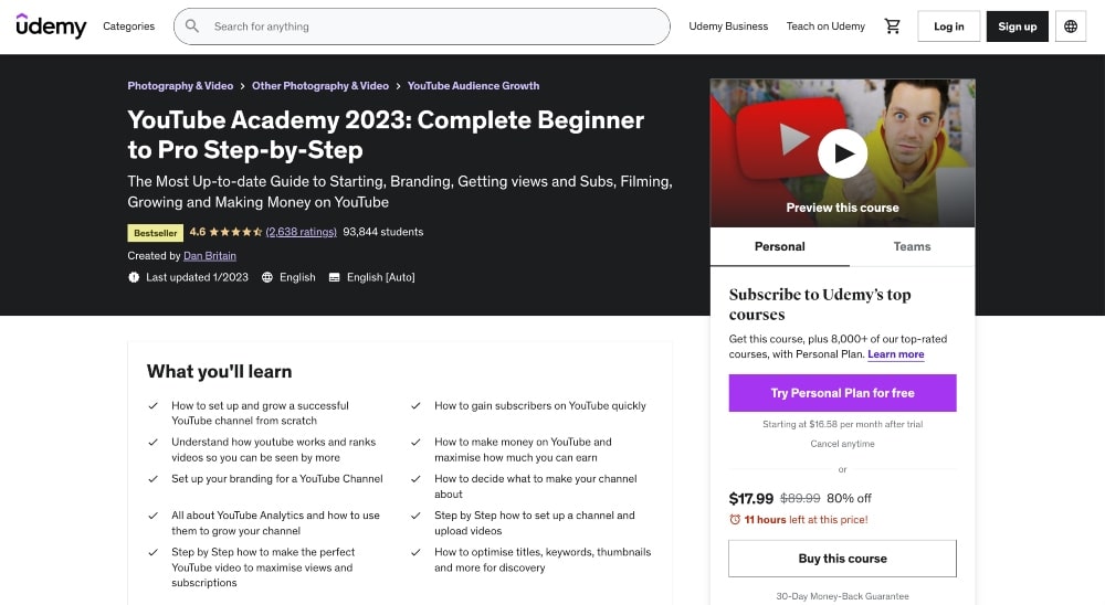 YouTube Akademisi kursu ekran görüntüsü