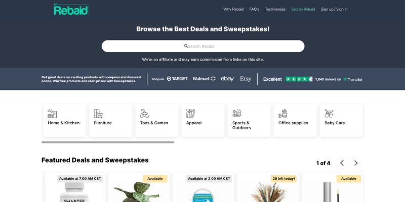 captură de ecran a paginii de pornire rebaid