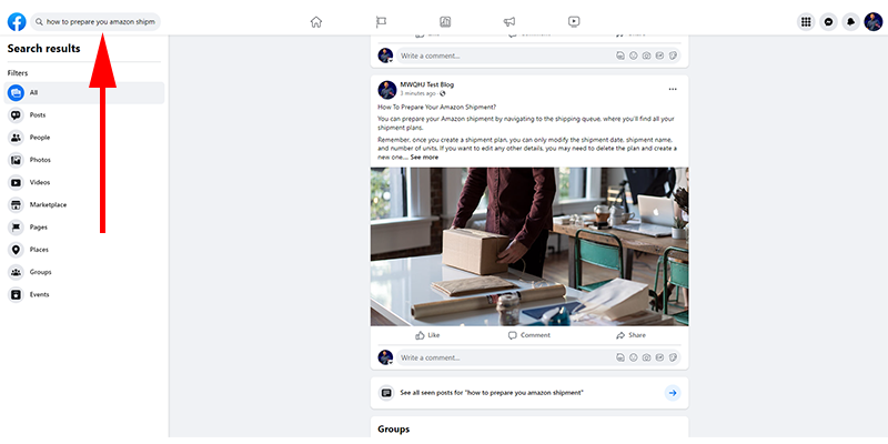 Результаты поиска в Фейсбуке