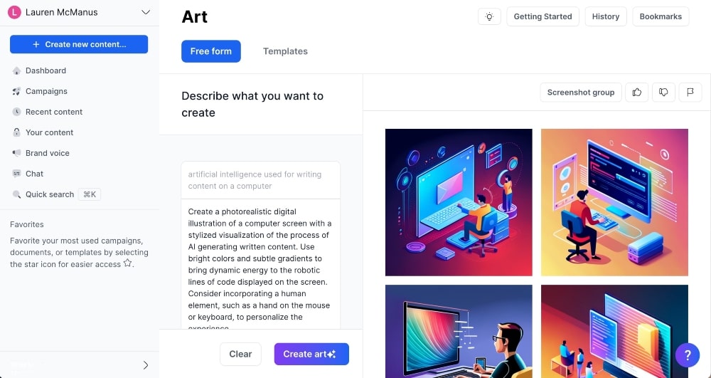 Screenshot der Jasper AI-Kunstkreation