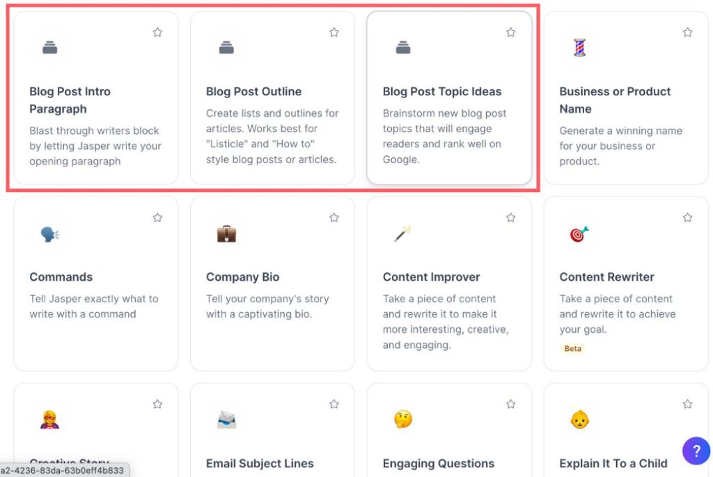 Screenshot der Jasper AI-Blogpost-Vorlagen