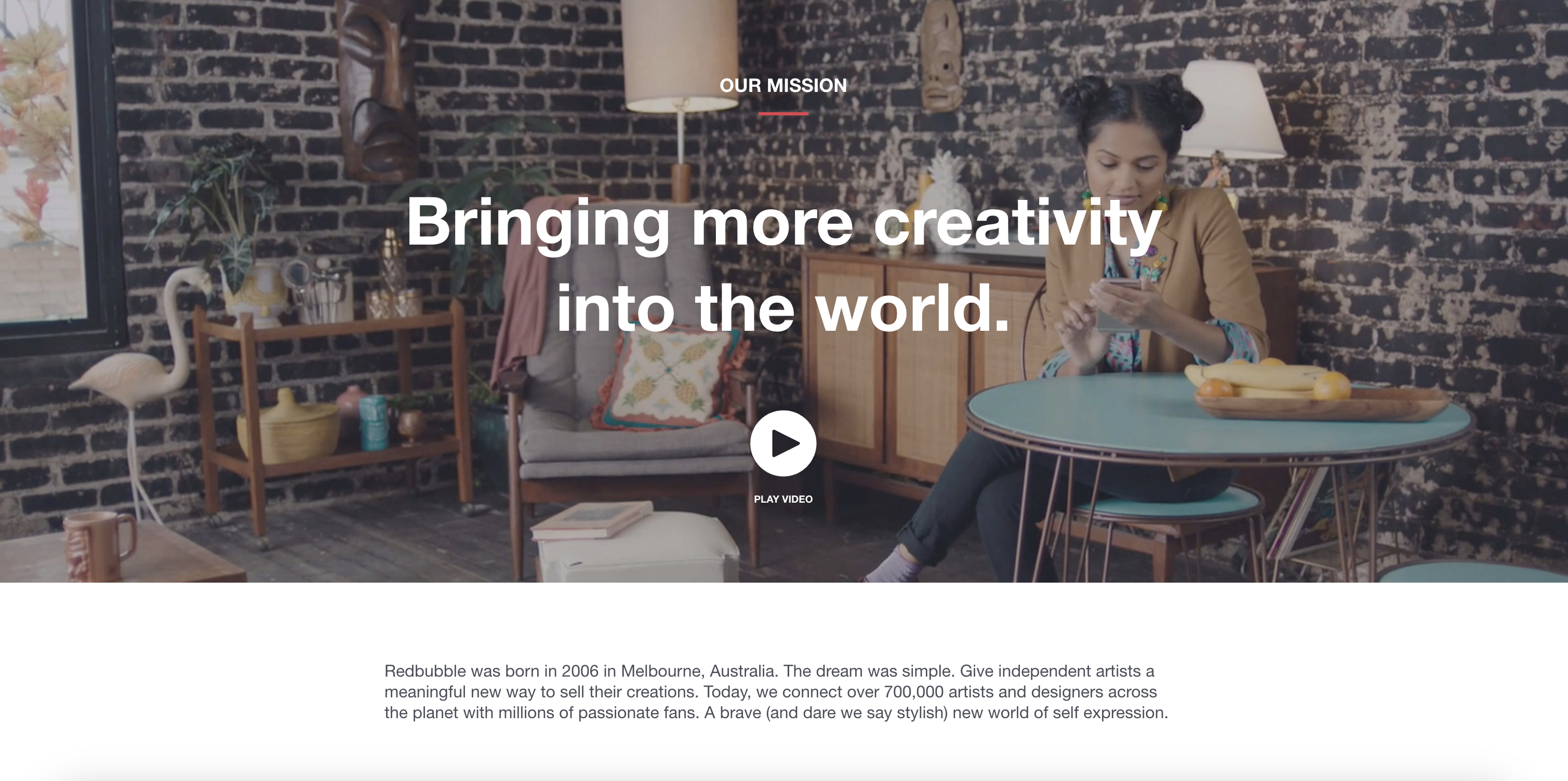 redbubble hakkında sayfasının ekran görüntüsü