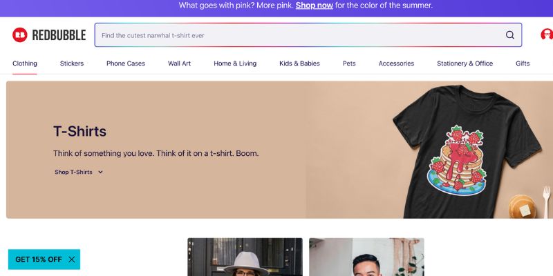 redbubble t-shirt ürün sayfasının ekran görüntüsü