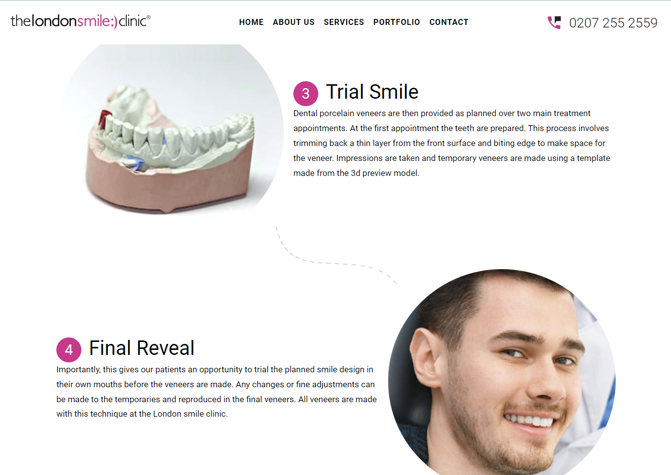 Скриншот информации на сайте London Smile Clinic
