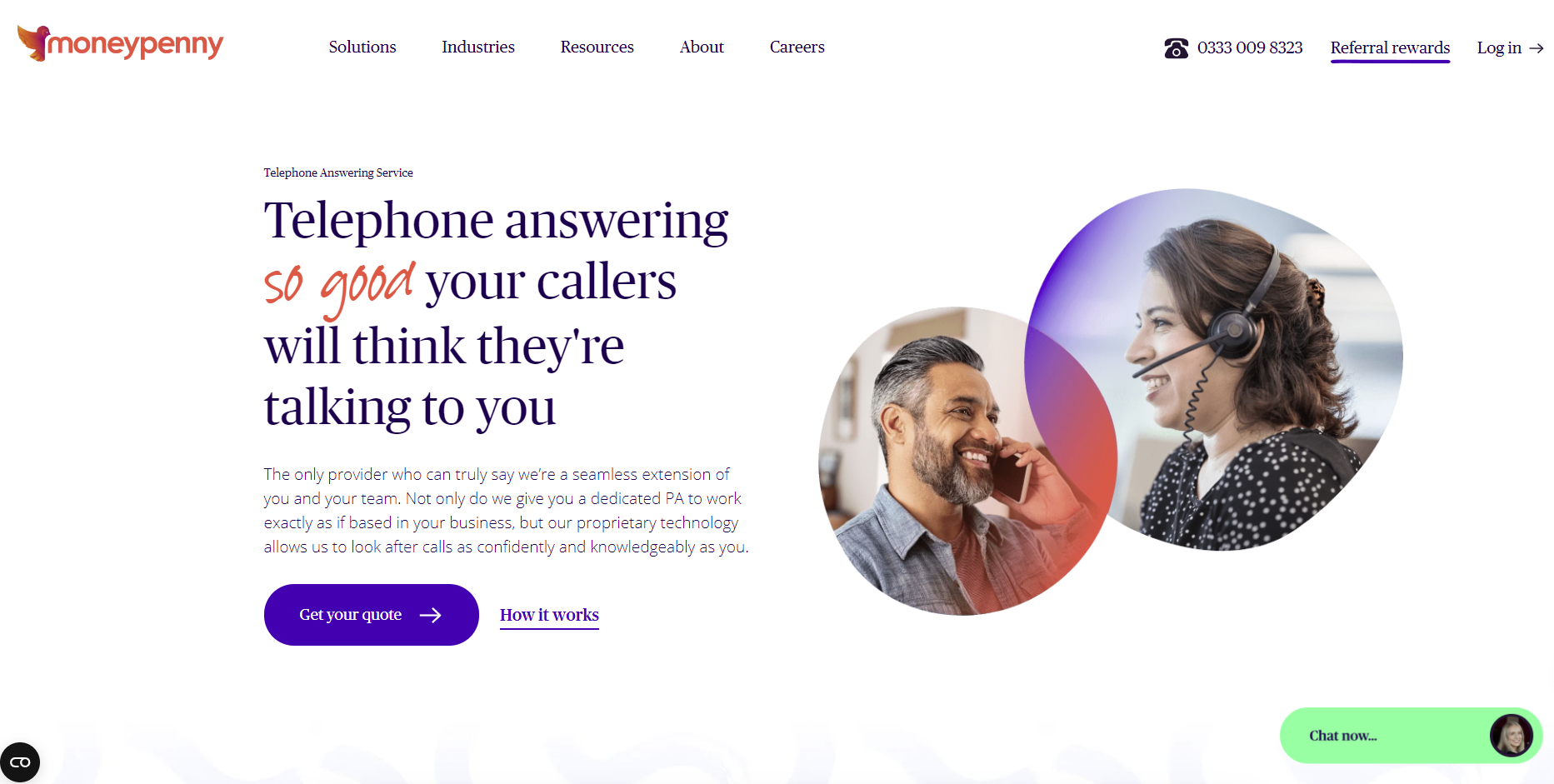 Скриншот домашней страницы Moneypenny