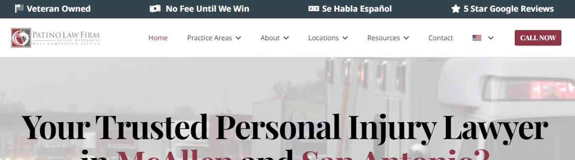 Скриншот домашней страницы юридической фирмы Патино