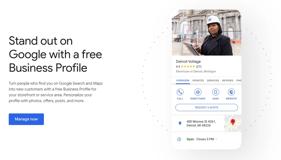 Imagine cu un exemplu de profil de afaceri Google, un instrument gratuit de SEO local
