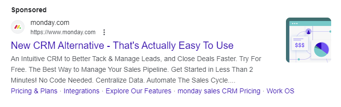Capture d'écran de lundi dans les résultats des moteurs de recherche