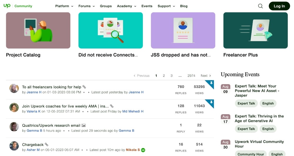 Captura de pantalla de la comunidad Upwork