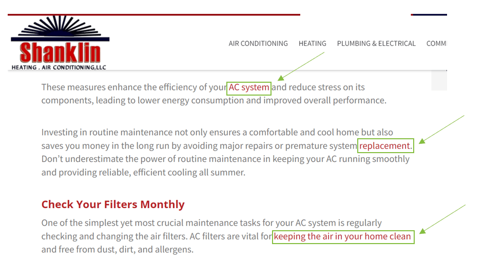 Une capture d'écran du site Web montrant des liens internes sur l'un de leurs blogs.