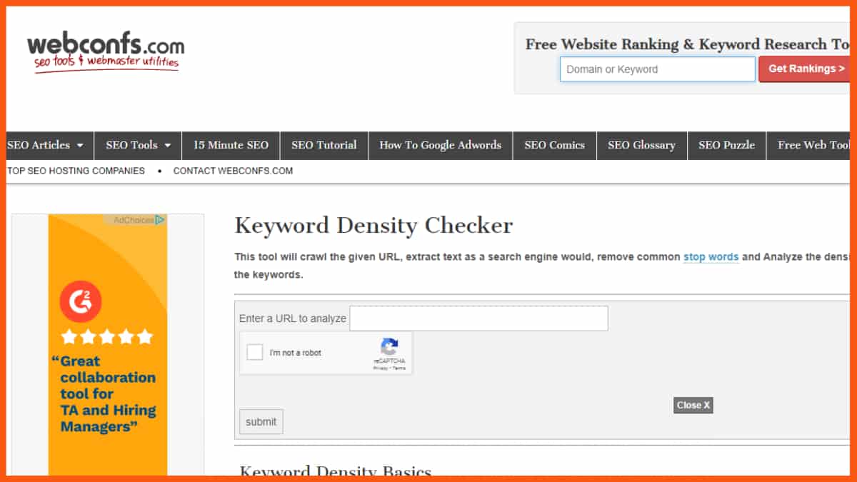 Webconfs - Strumento seo gratuito per principianti