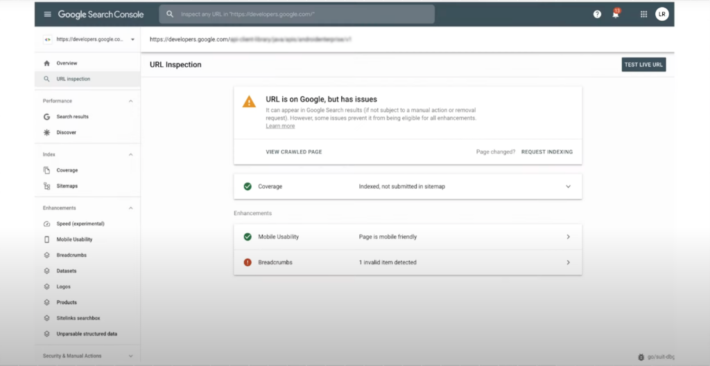 1. Console de recherche Google