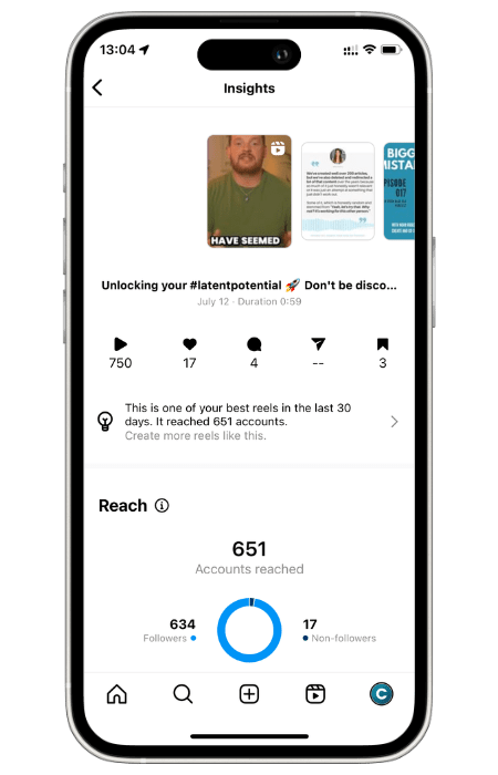 Instagram Insights dla firm pokazujący interakcję użytkownika