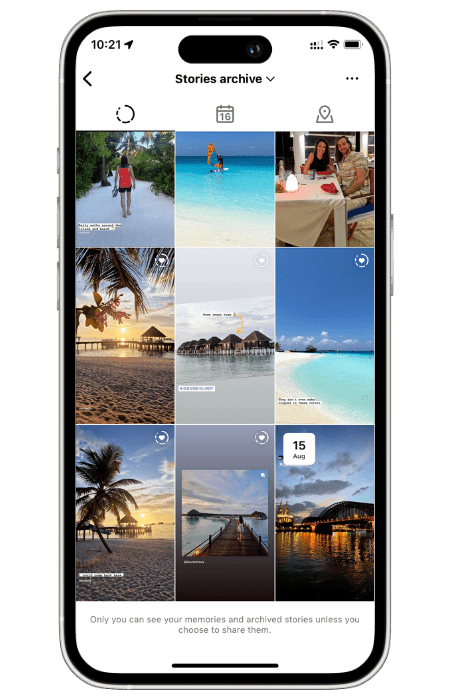 Archiwum relacji na Instagramie pokazujące stare treści