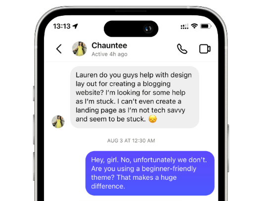 Przykład bezpośrednich wiadomości na Instagramie